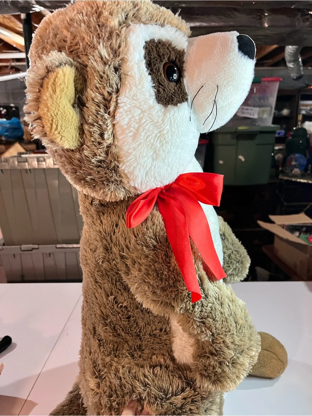 Plush Meerkat Stuffed Animal with Red Bow - Soft Brown & White Plush 27 inch